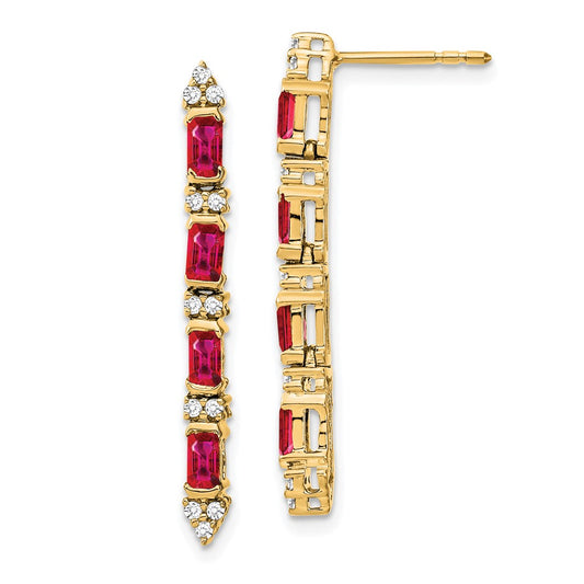 14k White Gold Ruby and Real Diamond 4-stone Dangle Earrings