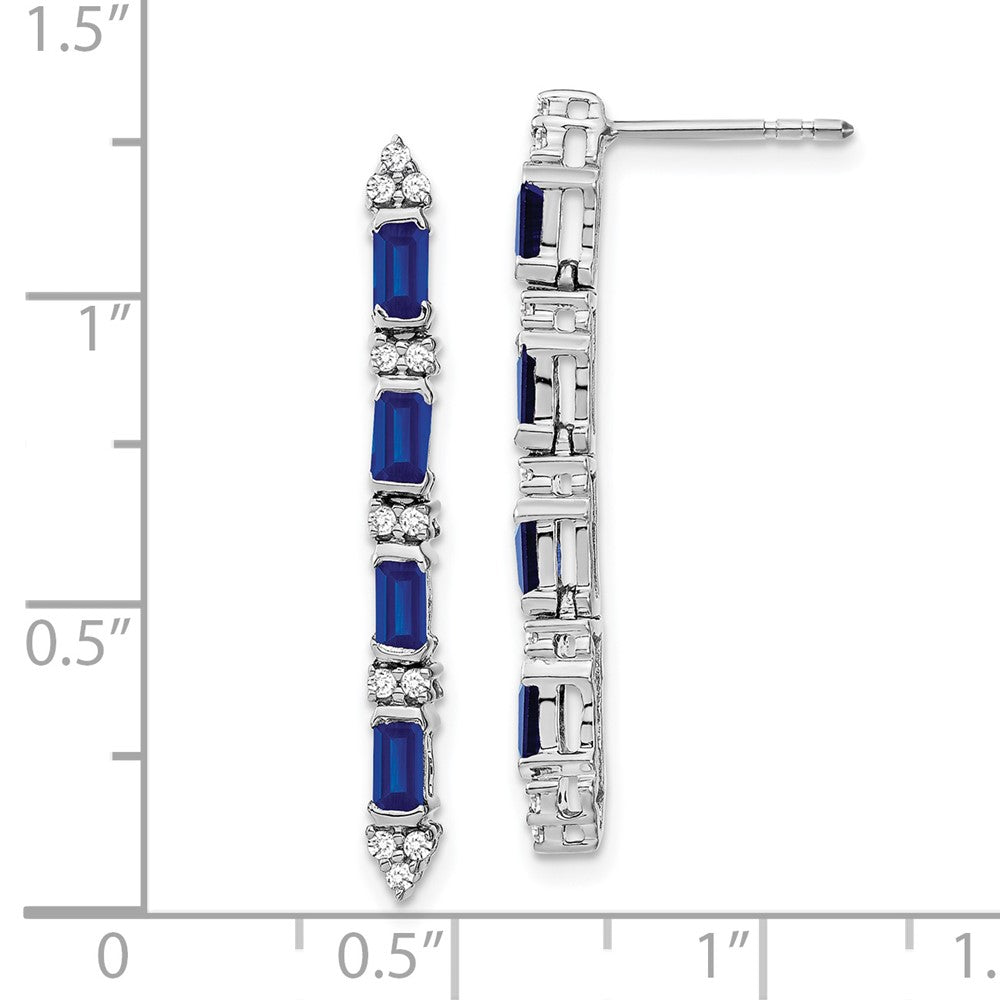 14k White Gold Sapphire and Real Diamond 4-stone Dangle Earrings