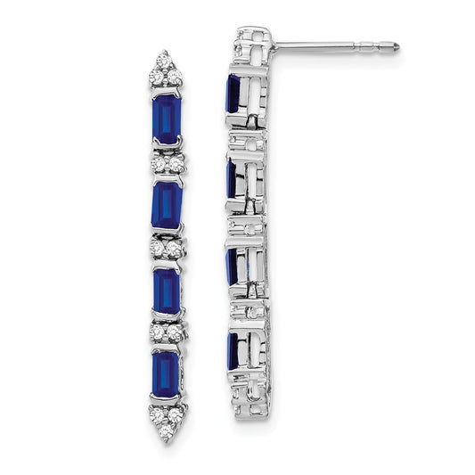 14k White Gold Sapphire and Real Diamond 4-stone Dangle Earrings