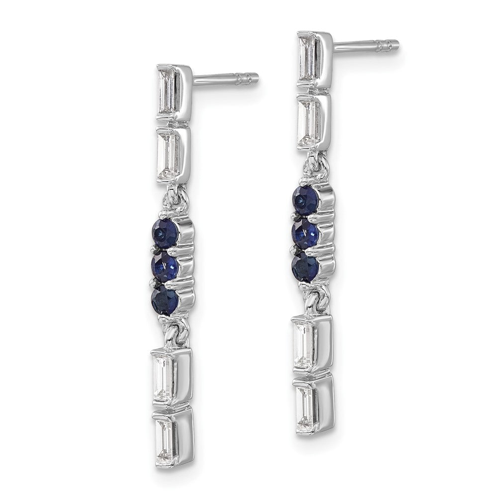 14k White Gold Sapphire and Real Diamond Dangle Earrings