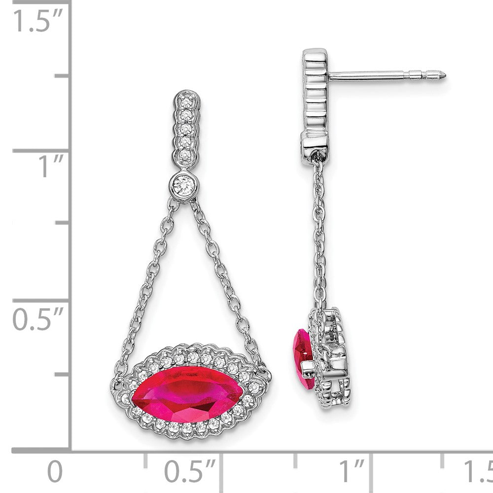 14k White Gold Marquise Created Ruby and Real Diamond Earrings