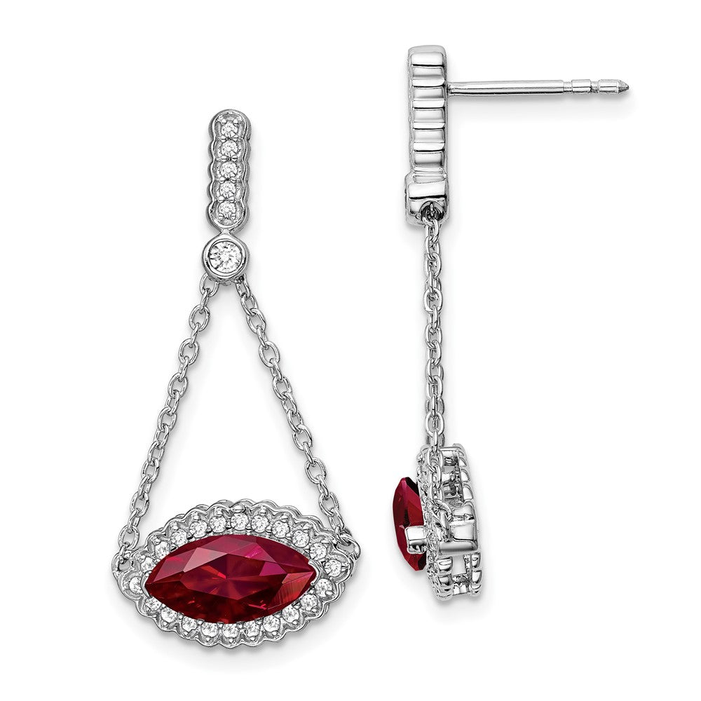 14k White Gold Marquise Created Ruby and Real Diamond Earrings