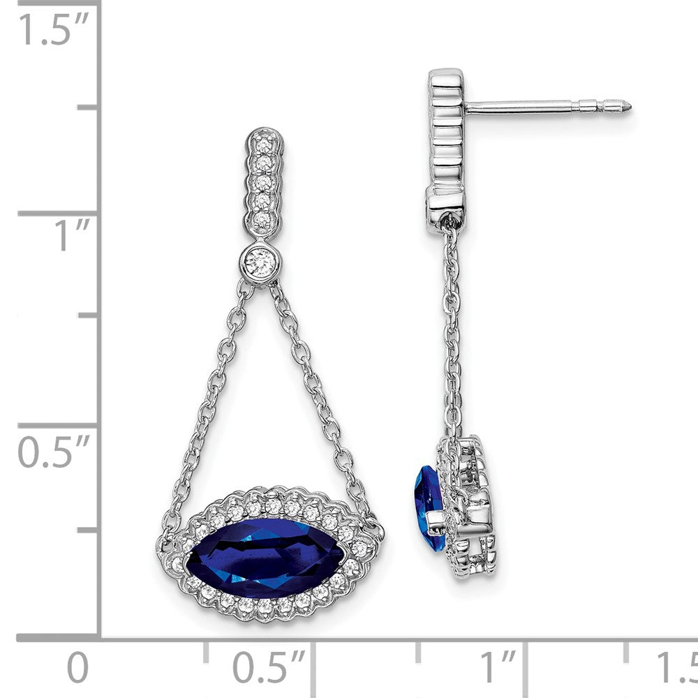 14k White Gold Marquise Created Sapphire and Real Diamond Earrings