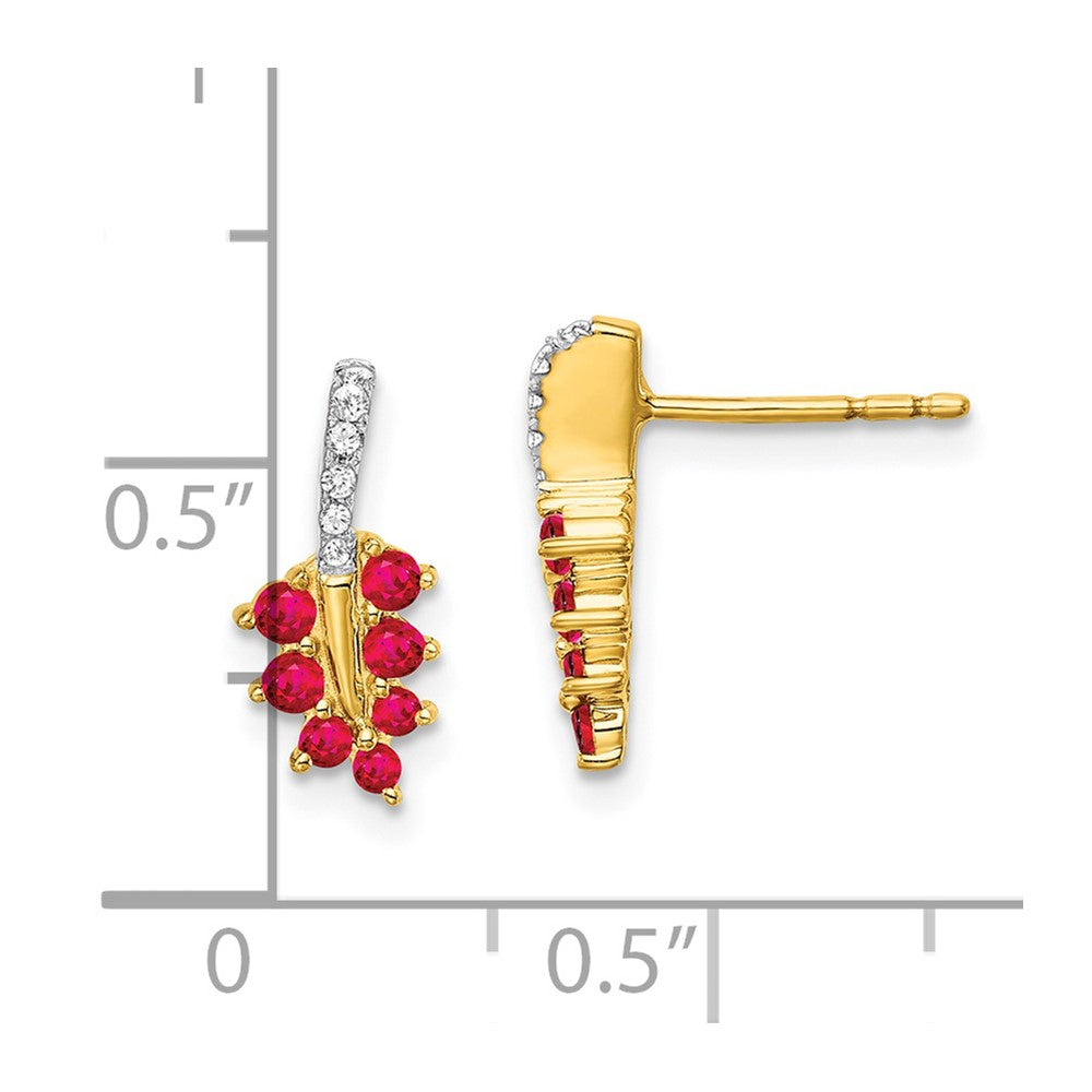 14k Yellow Gold Ruby and Real Diamond Leaf Earrings