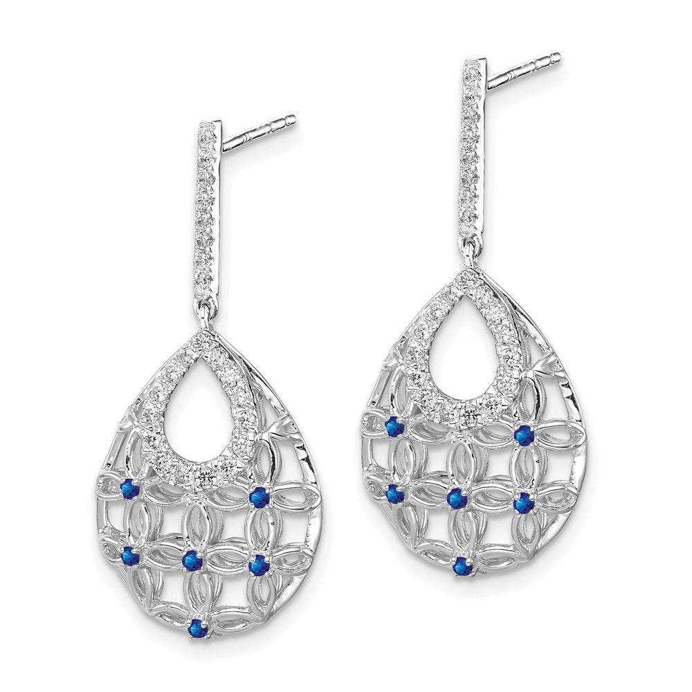 14k White Gold Sapphire and Real Diamond Dangle Earrings