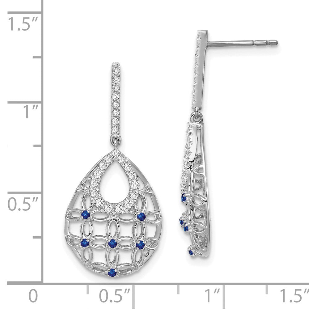 14k White Gold Sapphire and Real Diamond Dangle Earrings