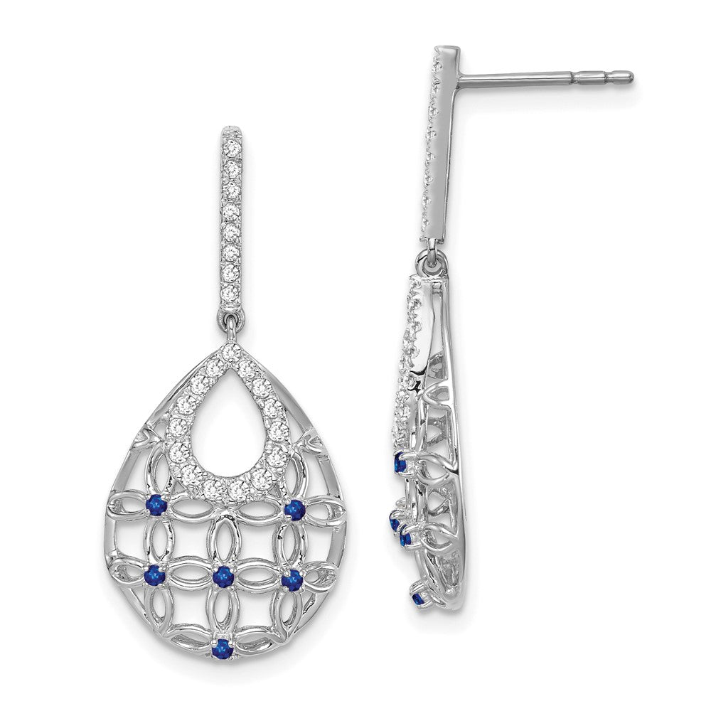 14k White Gold Sapphire and Real Diamond Dangle Earrings