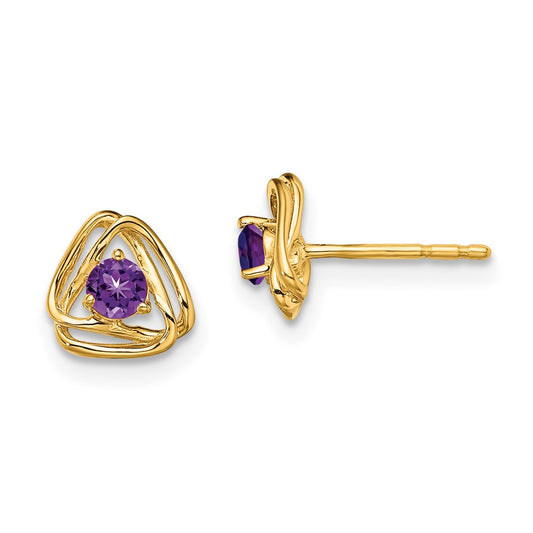 14k Yellow Gold Amethyst Post Earrings