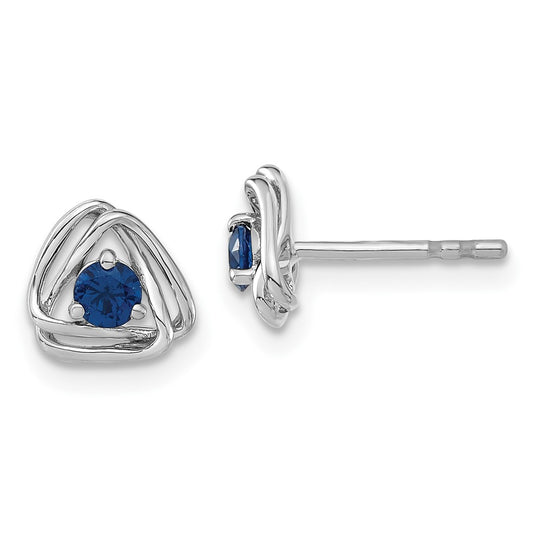 14k White Gold Created Sapphire Post Earrings