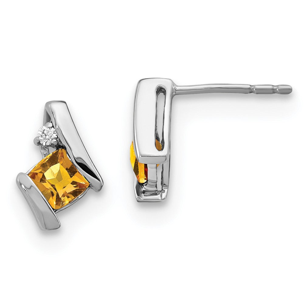 Sterling Silver Antique Cushion Citrine and Real Diamond Earrings