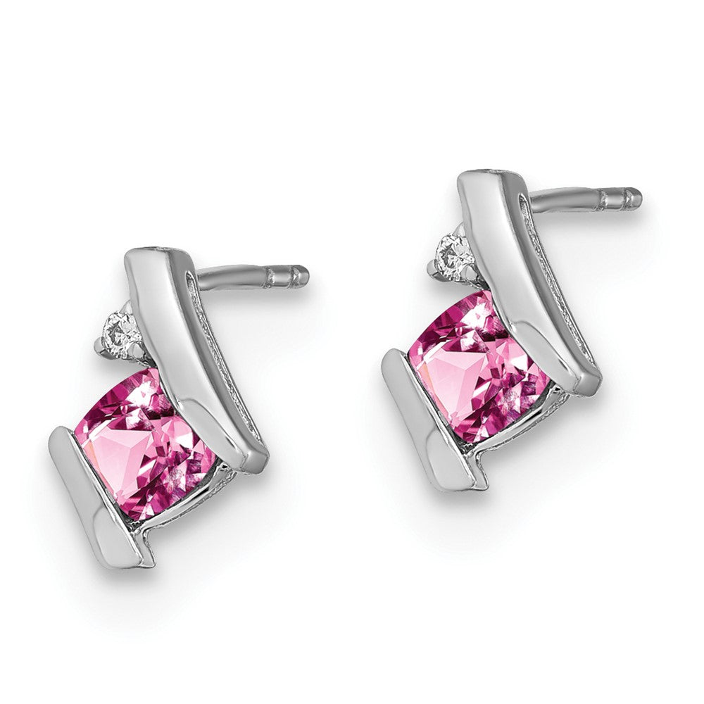 Sterling Silver Antique Cushion Cr. Pink Sapphire and Real Diamond Earrings