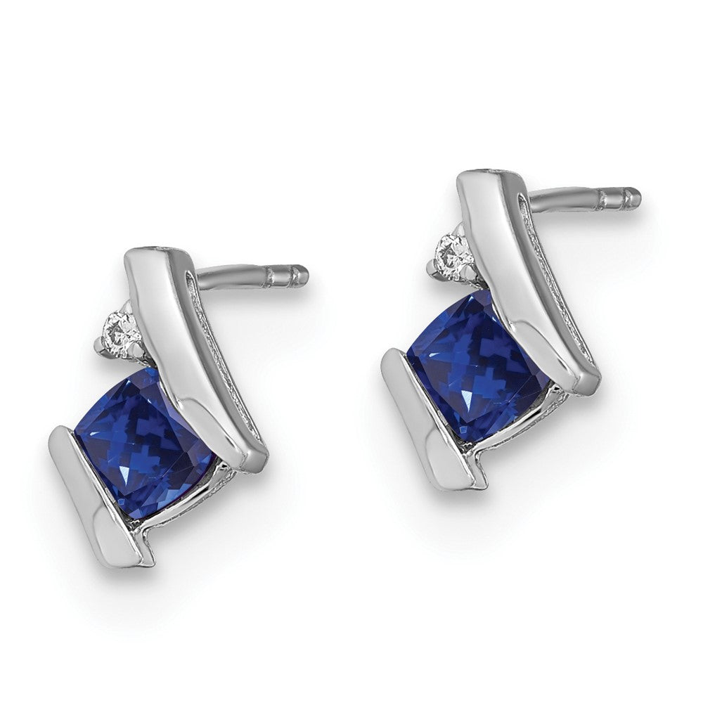 Sterling Silver Antique Cushion Cr. Sapphire and Real Diamond Earrings