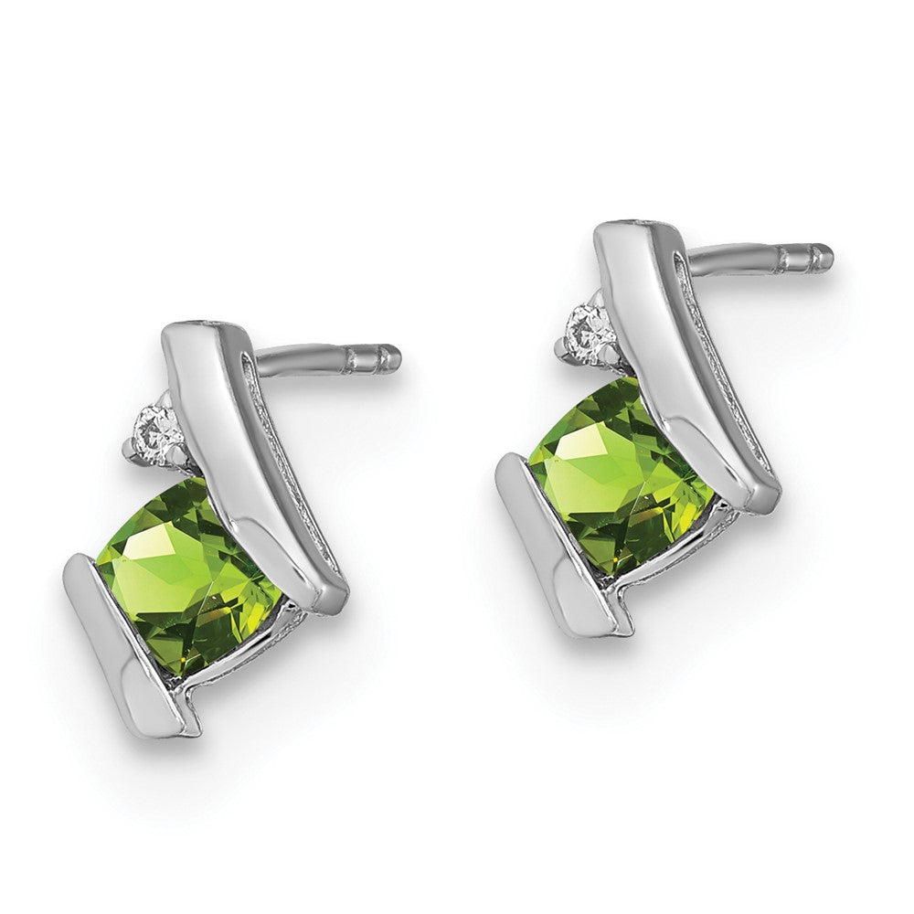 Sterling Silver Antique Cushion Peridot and Real Diamond Earrings