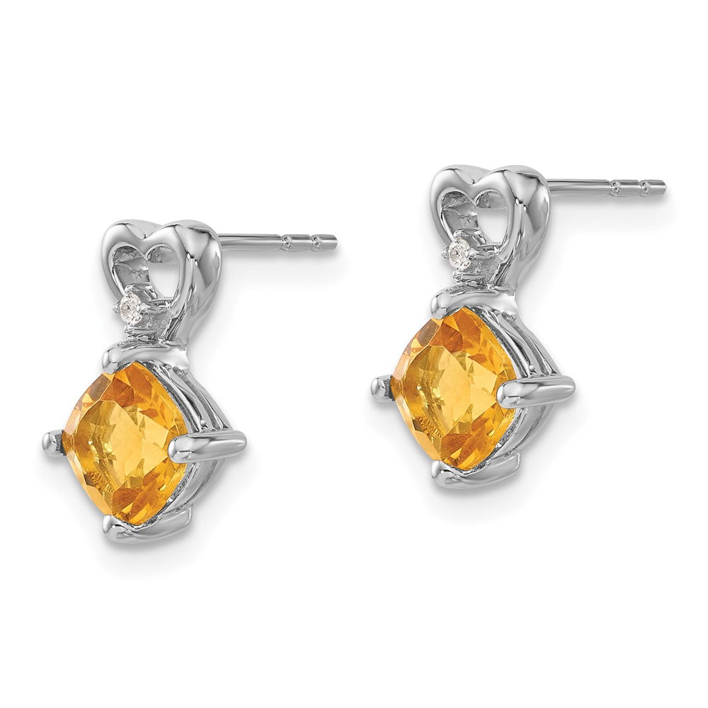 Solid 14k White Gold Simulated Citrine and CZ Heart Earrings