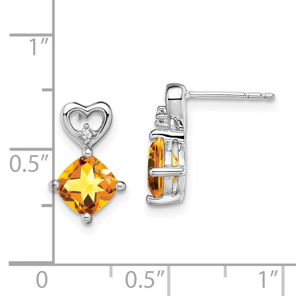 Solid 14k White Gold Simulated Citrine and CZ Heart Earrings