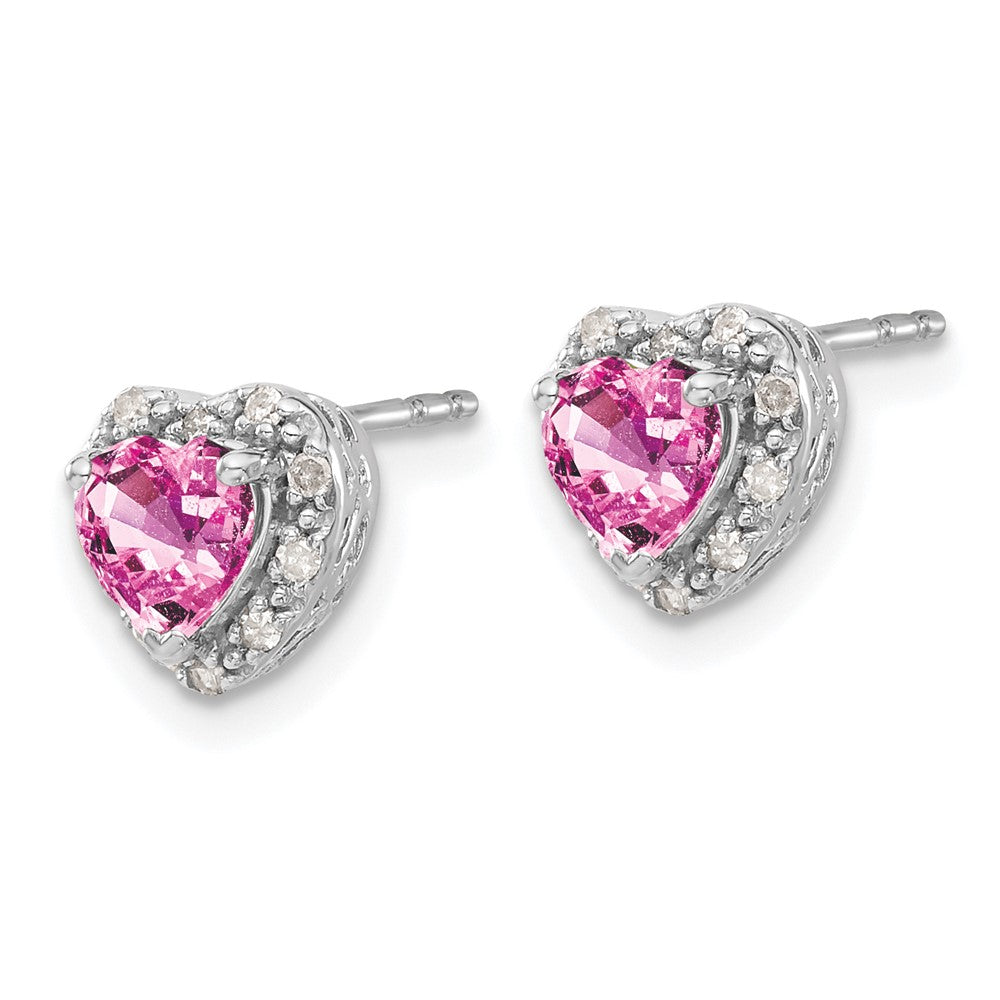 Sterling Silver Created Pink Sapphire and Real Diamond Earrings