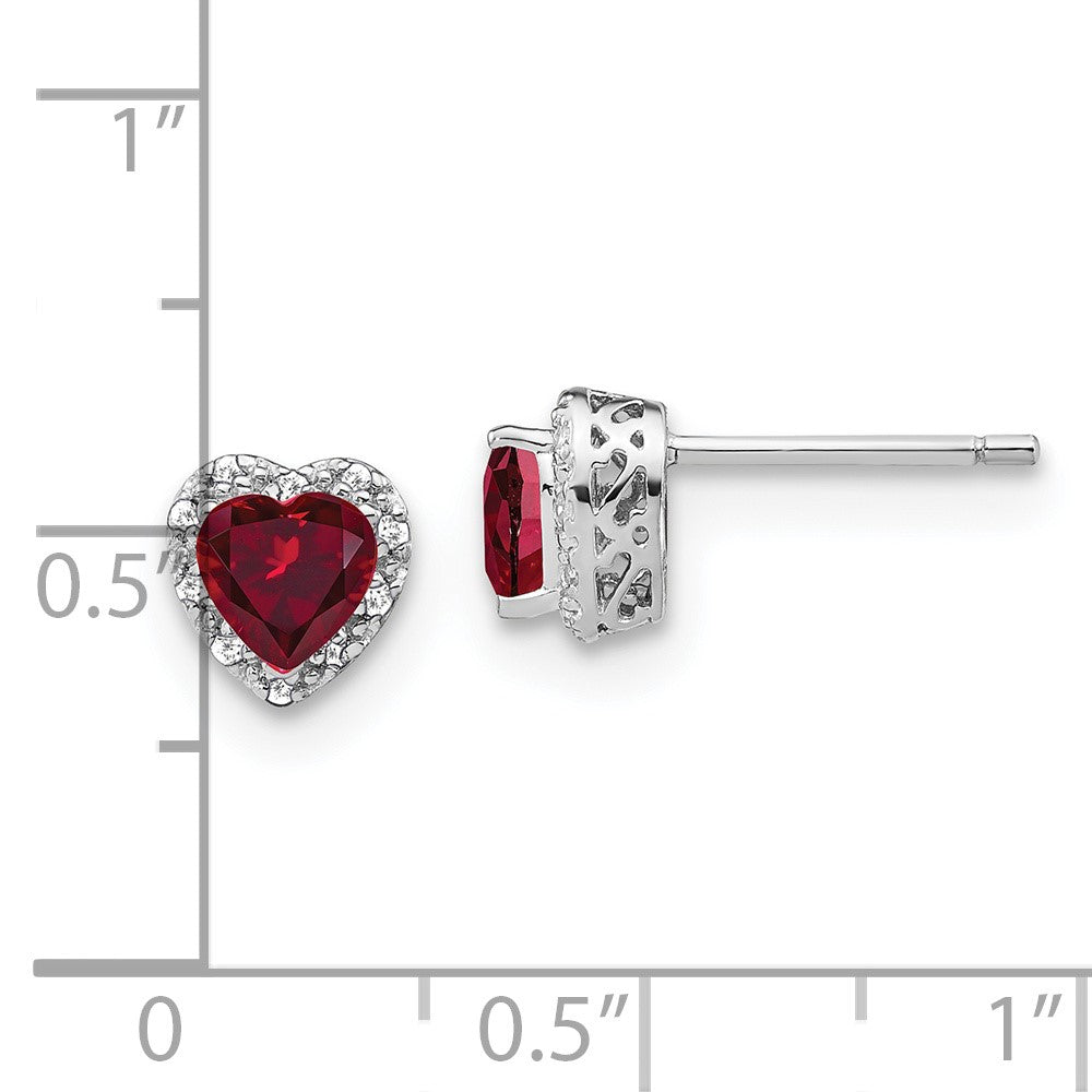 Sterling Silver Created Ruby and Real Diamond Earrings