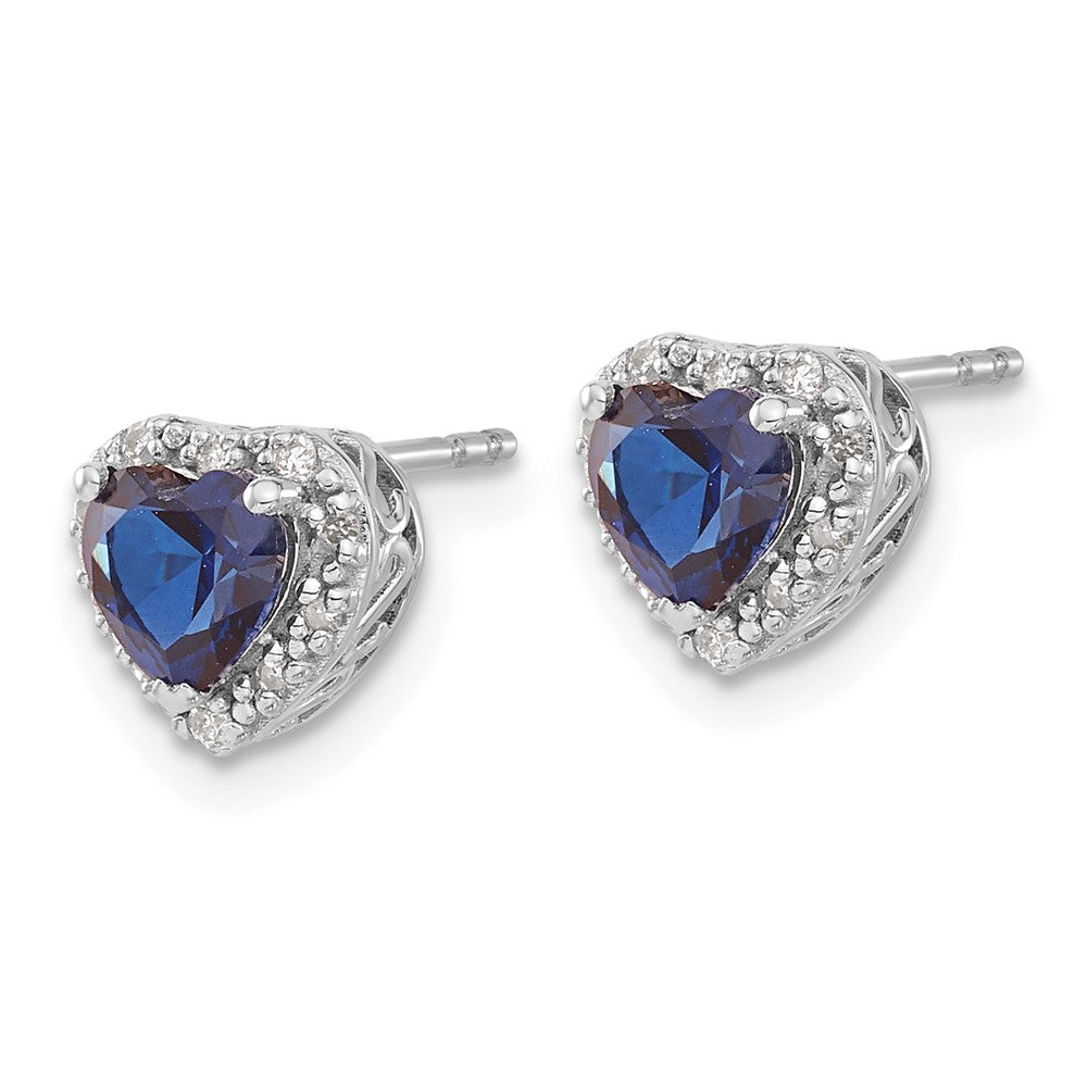 Sterling Silver Created Sapphire and Real Diamond Earrings