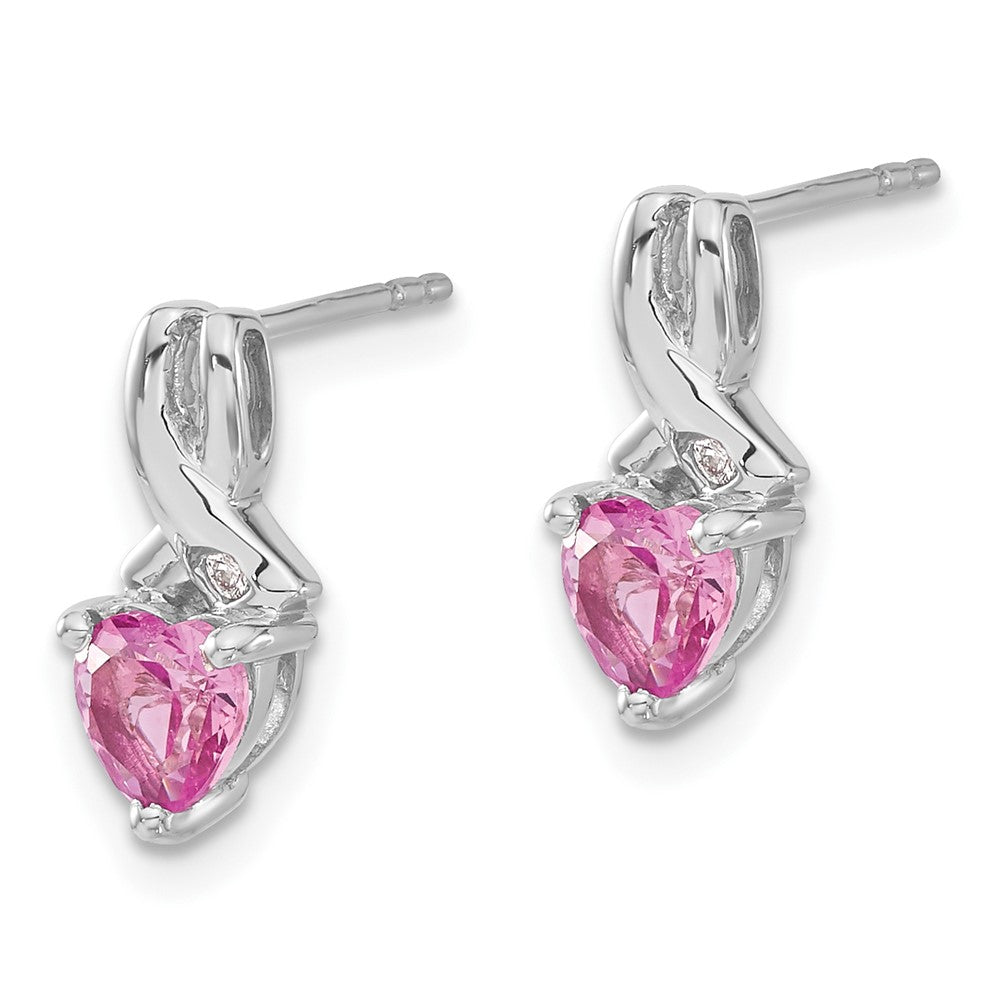 Sterling Silver Created Pink Sapphire and Real Diamond Earrings