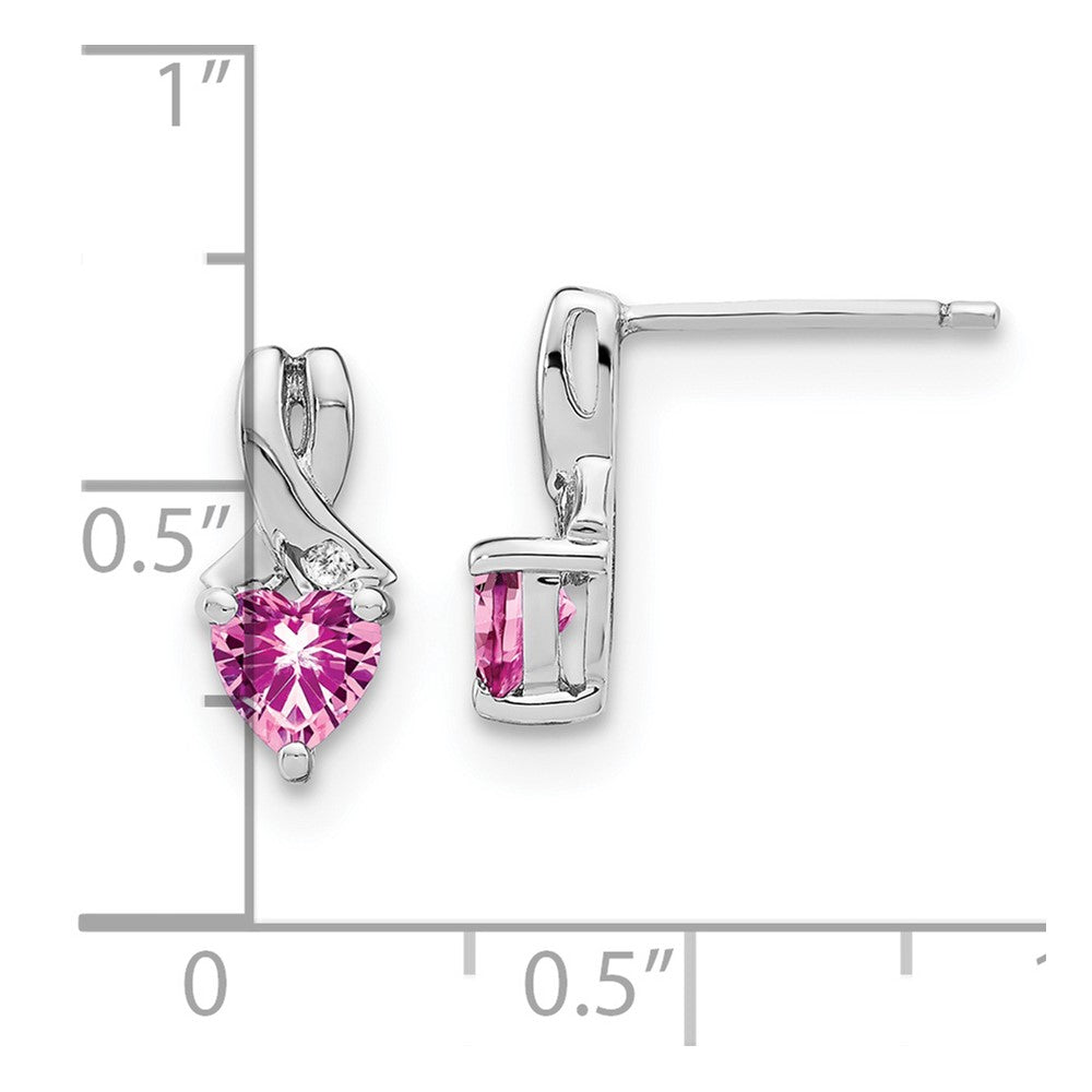 Sterling Silver Created Pink Sapphire and Real Diamond Earrings