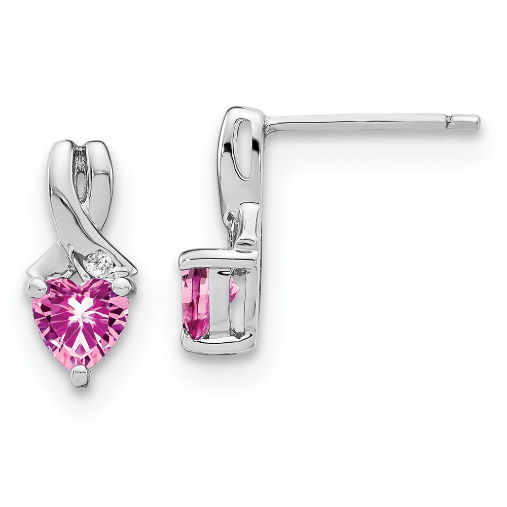 Sterling Silver Created Pink Sapphire and Real Diamond Earrings