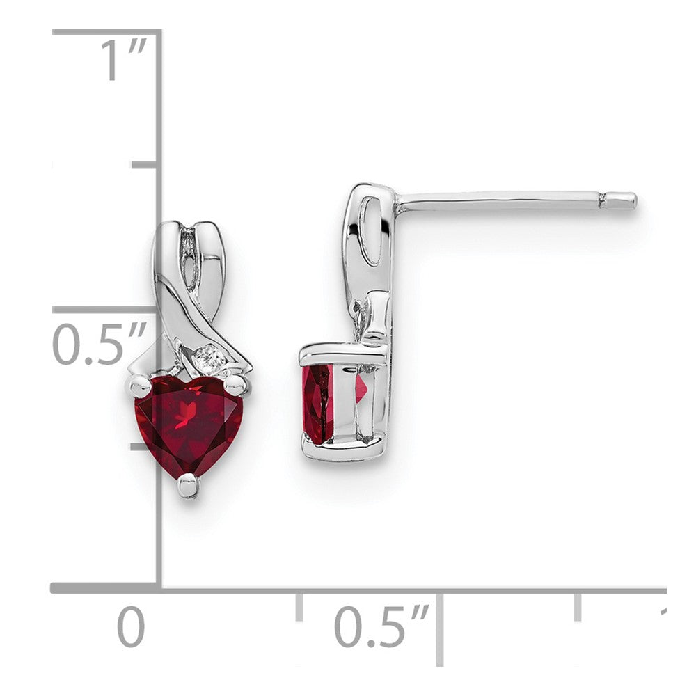 Sterling Silver Created Ruby and Real Diamond Earrings