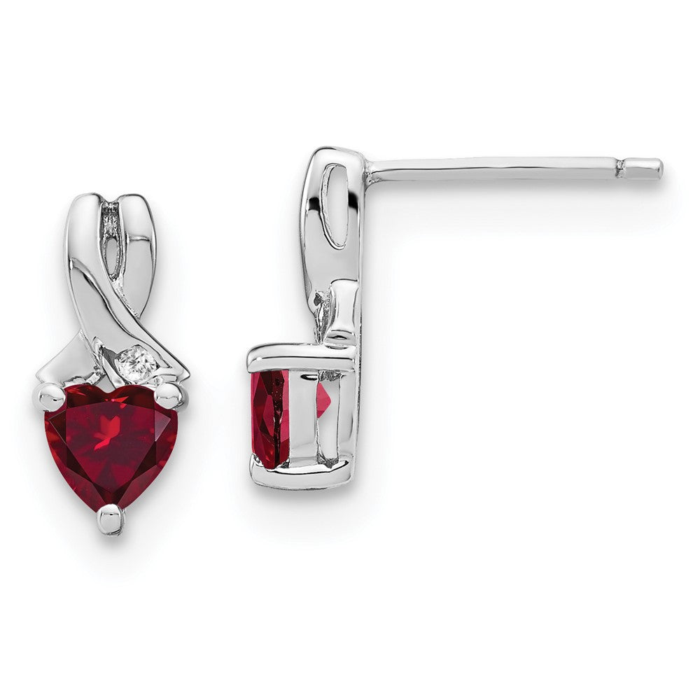 Sterling Silver Created Ruby and Real Diamond Earrings