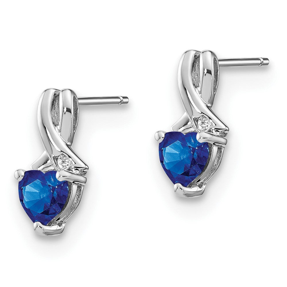 Sterling Silver Created Sapphire and Real Diamond Earrings