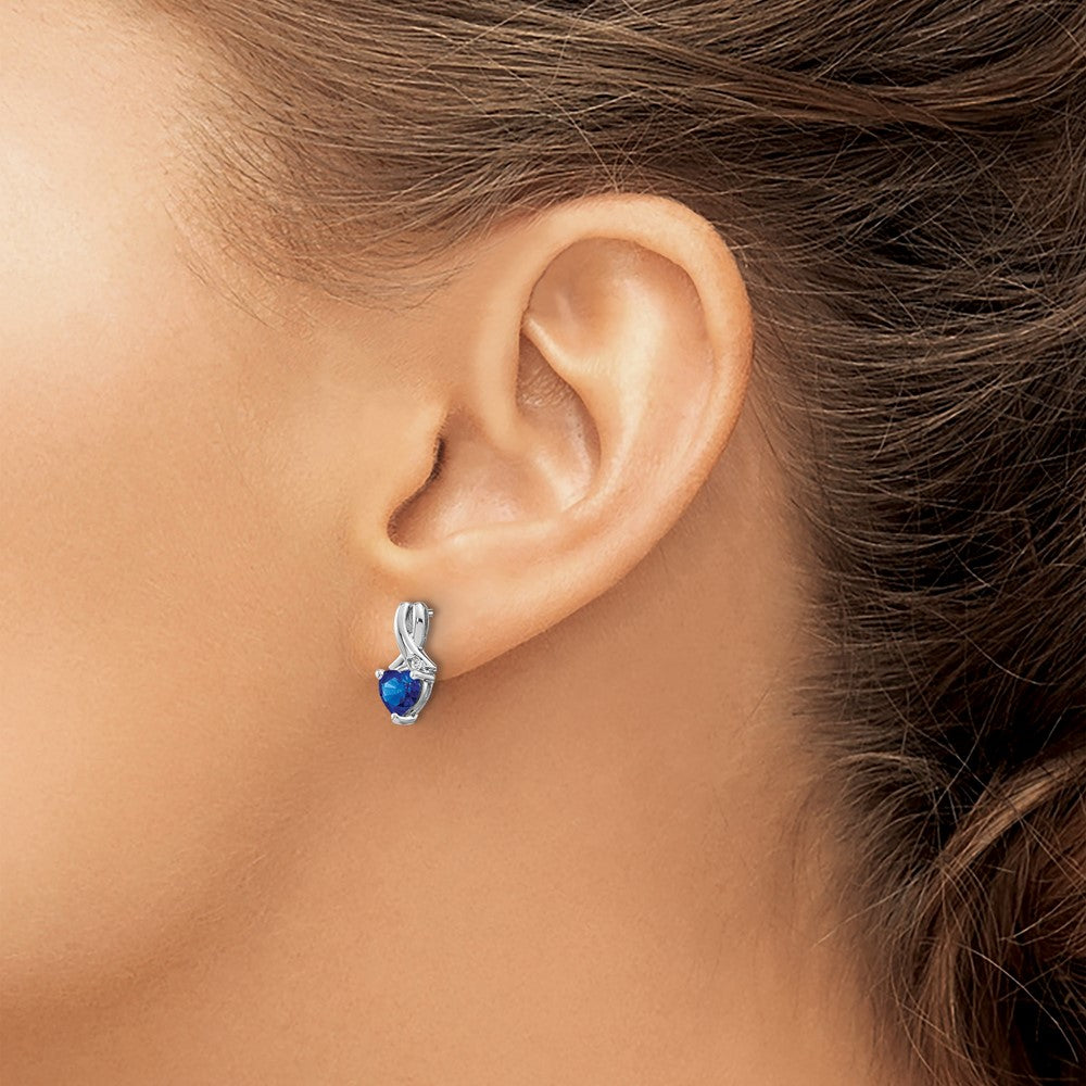 Sterling Silver Created Sapphire and Real Diamond Earrings