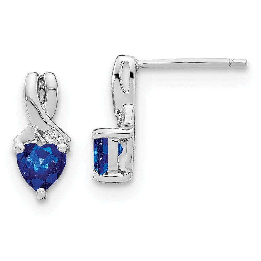 Sterling Silver Created Sapphire and Real Diamond Earrings