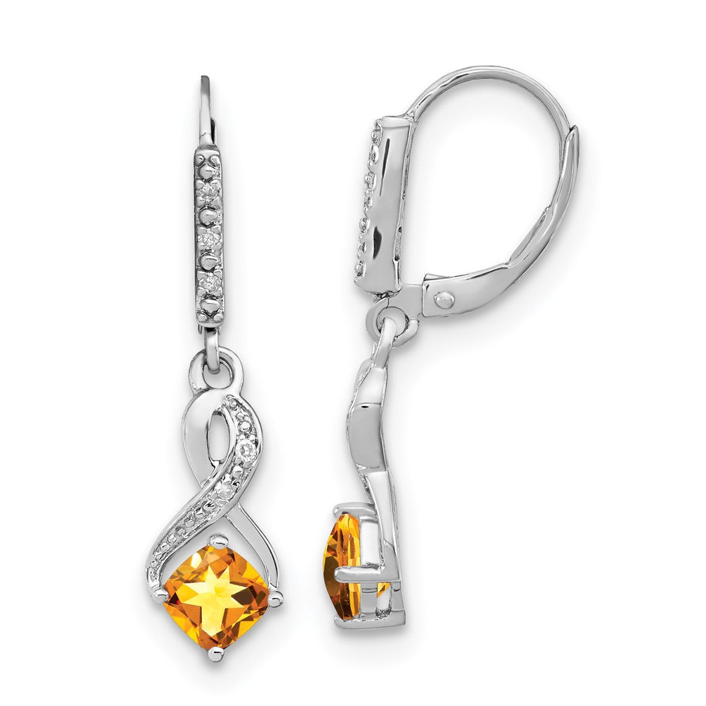 Sterling Silver Citrine and Real Diamond Earrings