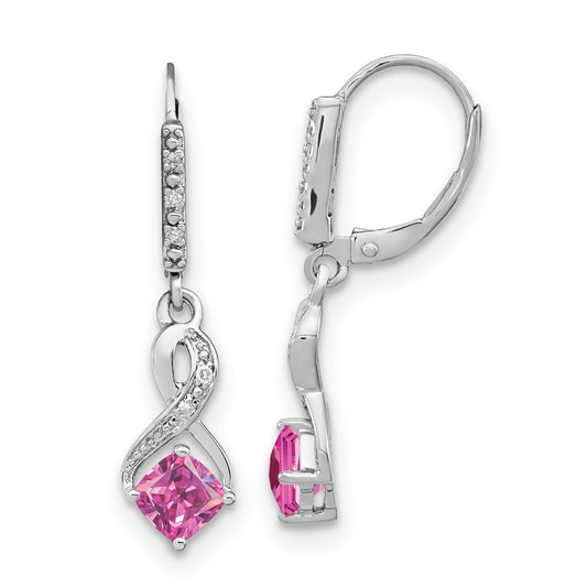 Sterling Silver Created Pink Sapphire and Real Diamond Earrings