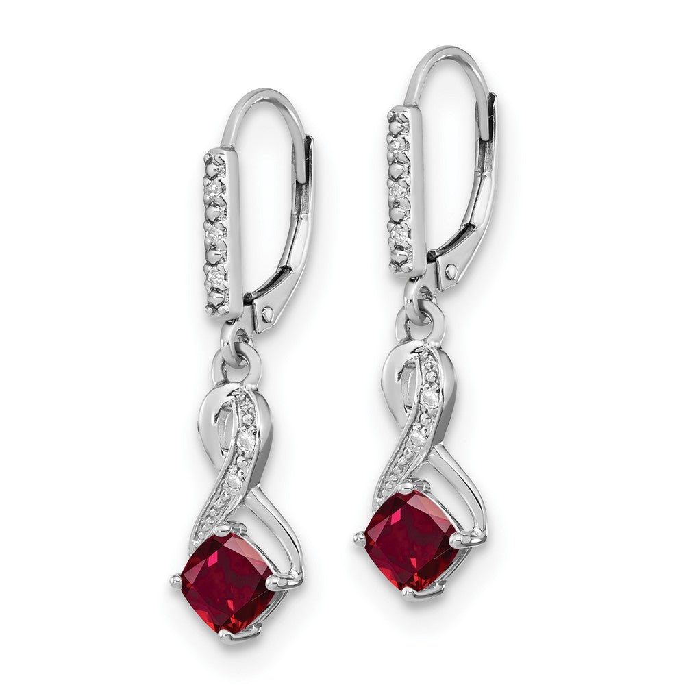 Sterling Silver Created Ruby and Real Diamond Earrings