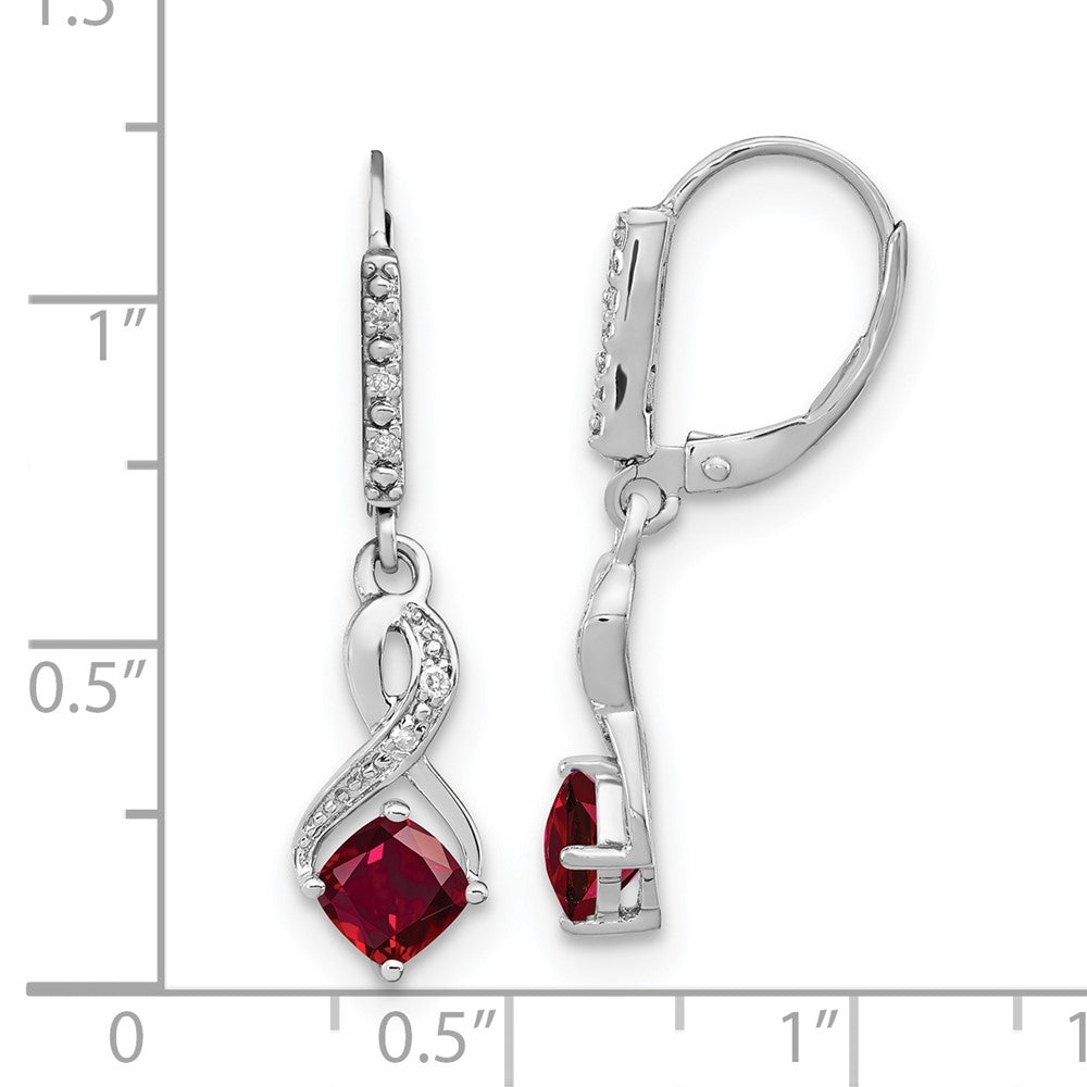 Sterling Silver Created Ruby and Real Diamond Earrings