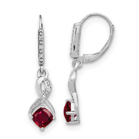 Sterling Silver Created Ruby and Real Diamond Earrings