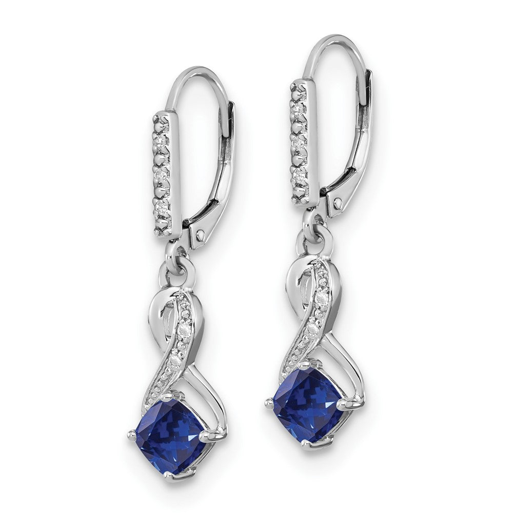 Sterling Silver Created Sapphire and Real Diamond Earrings