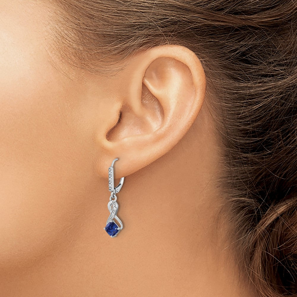 Sterling Silver Created Sapphire and Real Diamond Earrings