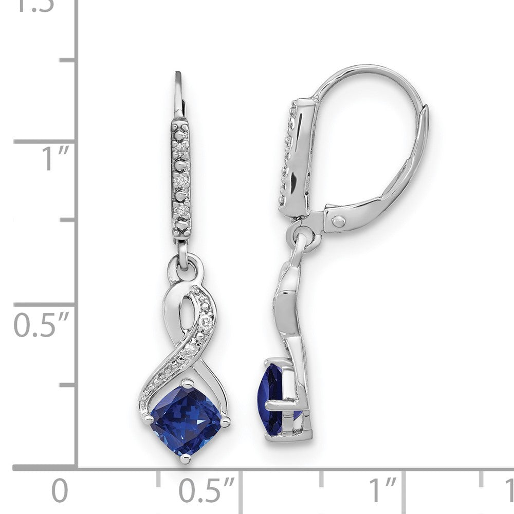 Sterling Silver Created Sapphire and Real Diamond Earrings