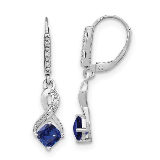 Sterling Silver Created Sapphire and Real Diamond Earrings