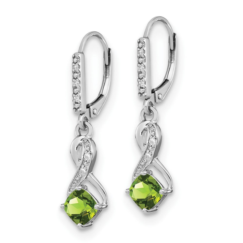 Sterling Silver Peridot and Real Diamond Earrings