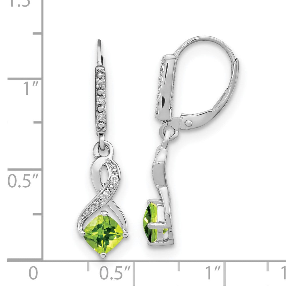 Sterling Silver Peridot and Real Diamond Earrings