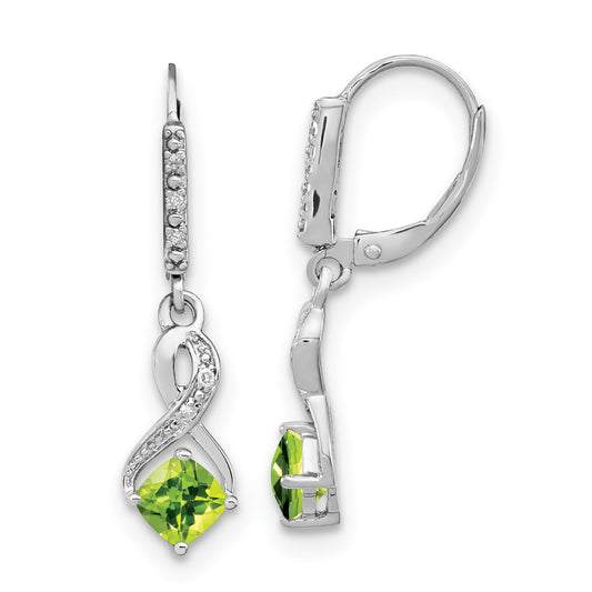 Sterling Silver Peridot and Real Diamond Earrings