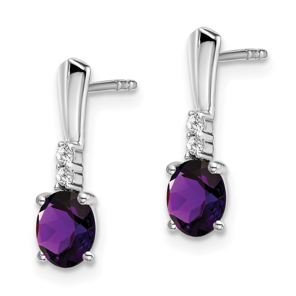 14k White Gold Oval Amethyst and Real Diamond Dangle Earrings