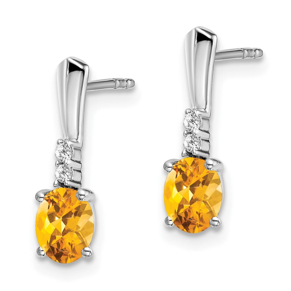 Solid 14k White Gold Oval Simulated Citrine and CZ Dangle Earrings