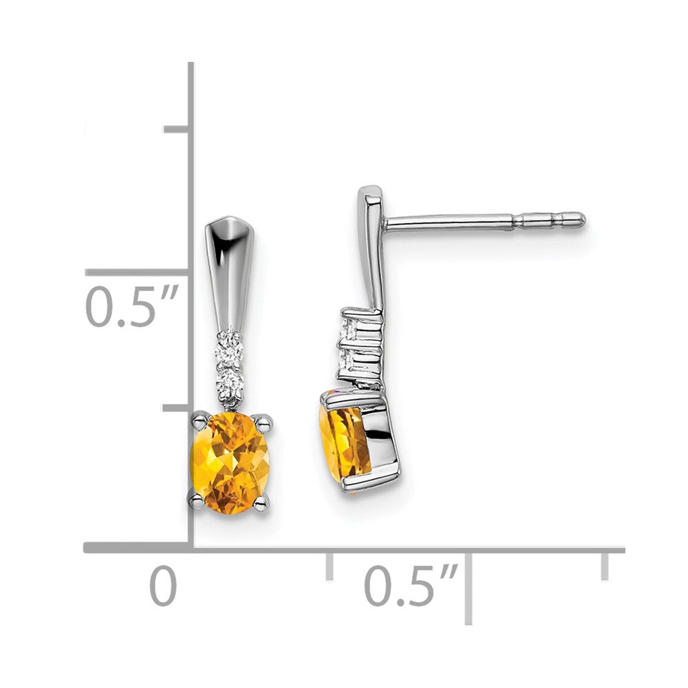 Solid 14k White Gold Oval Simulated Citrine and CZ Dangle Earrings