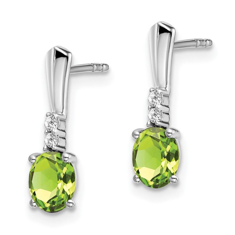 Solid 14k White Gold Oval Simulated Peridot and CZ Dangle Earrings