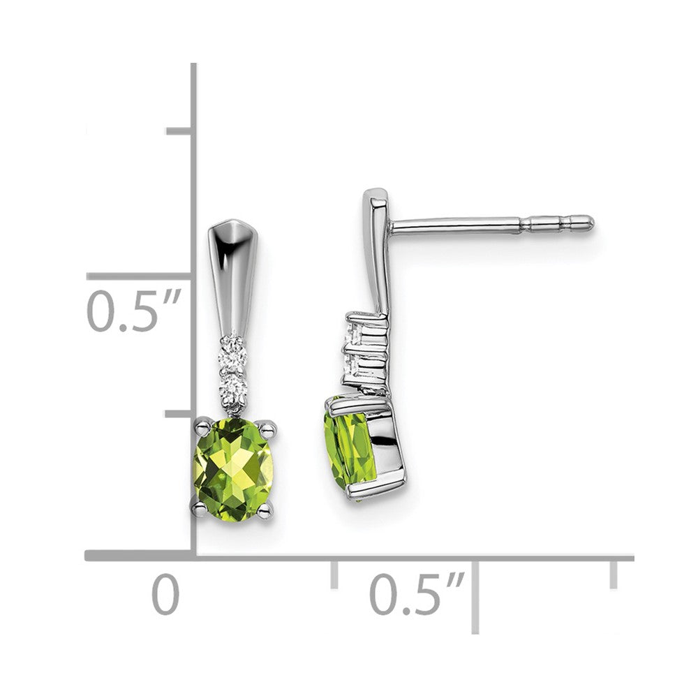 Solid 14k White Gold Oval Simulated Peridot and CZ Dangle Earrings