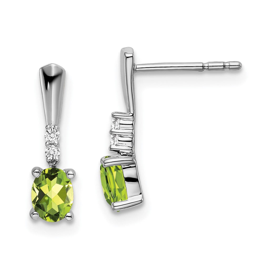 Solid 14k White Gold Oval Simulated Peridot and CZ Dangle Earrings