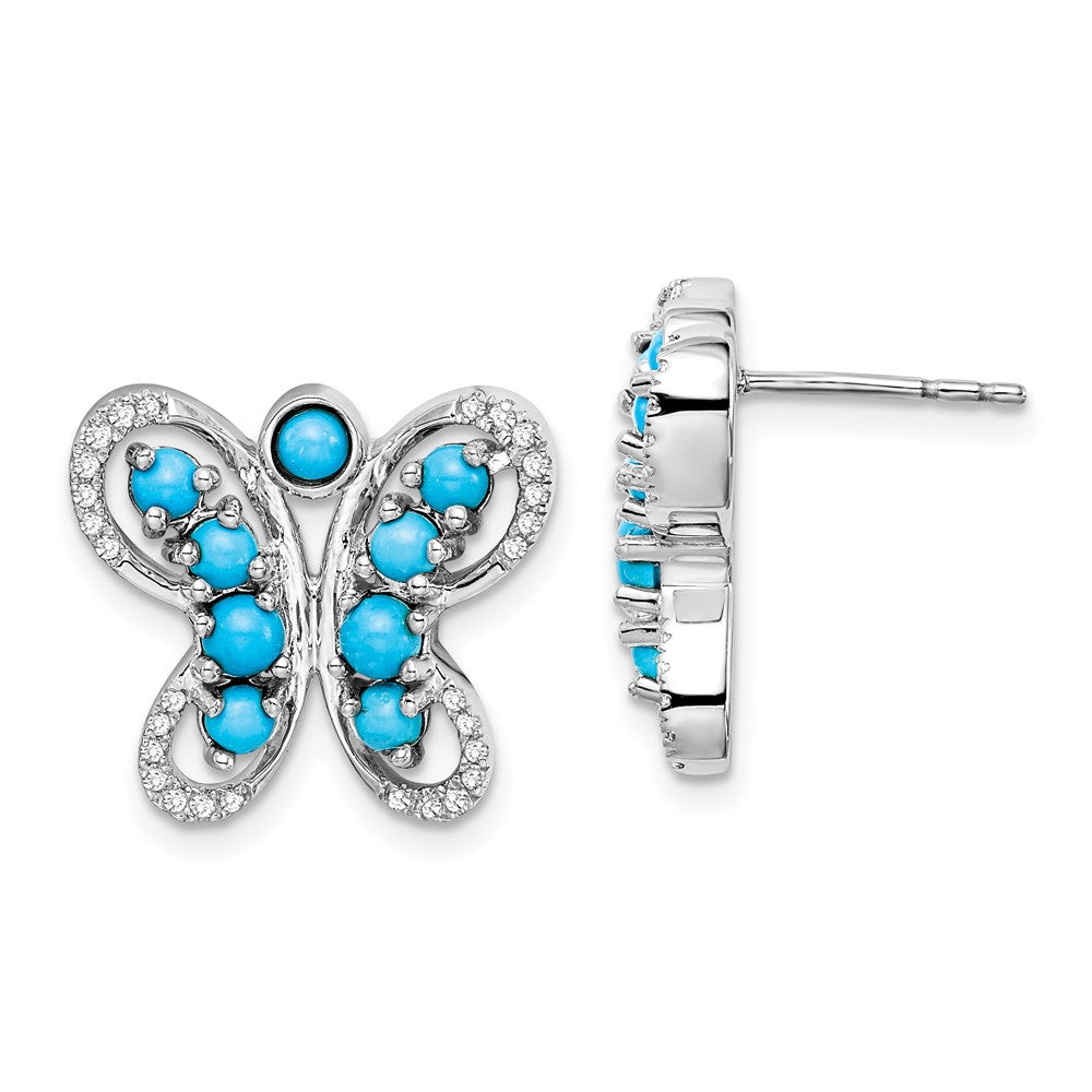 Solid 14k White Gold Simulated Turquoise Simulated/Simulated Topaz Butterfly Earrings