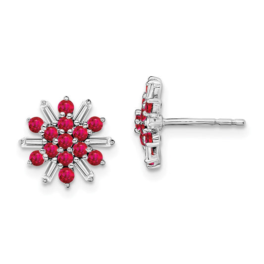 14k White Gold Ruby and Real Diamond Earrings